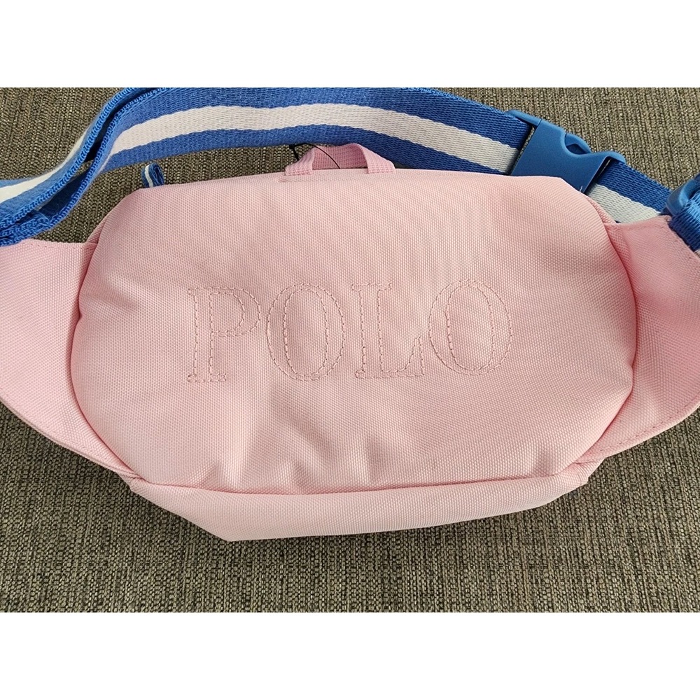 POLO RALPH LAUREN Pink Waist Pack Adjustable Blue White Striped Strap - Picture 3 of 9